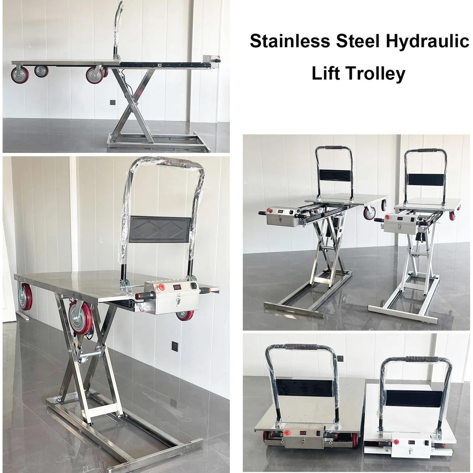 Carrello idraulico a forbice, capacità 300 kg, altezza di sollevamento 98 cm, piattaforma elevatrice a 4 ruote per una facile movimentazione dei materiali e trasporto