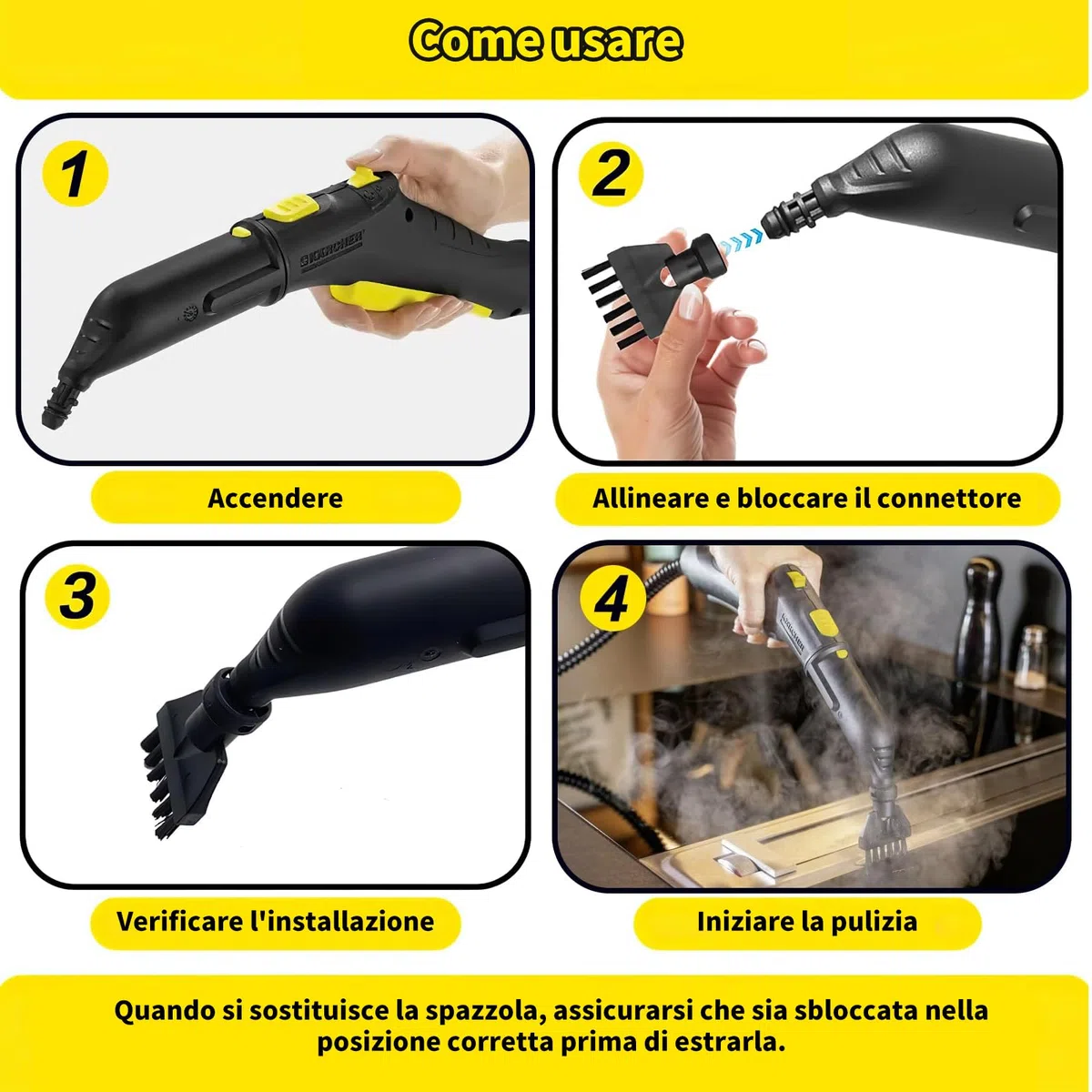 9 Pezzi Accessori per Pulitore a Vapore Compatibile con Karcher SC1 SC2 SC3 SC4 SC5, Spazzola di Pulizia, Ugello, Raschietto Per Finestre, Panno per la Pulizia