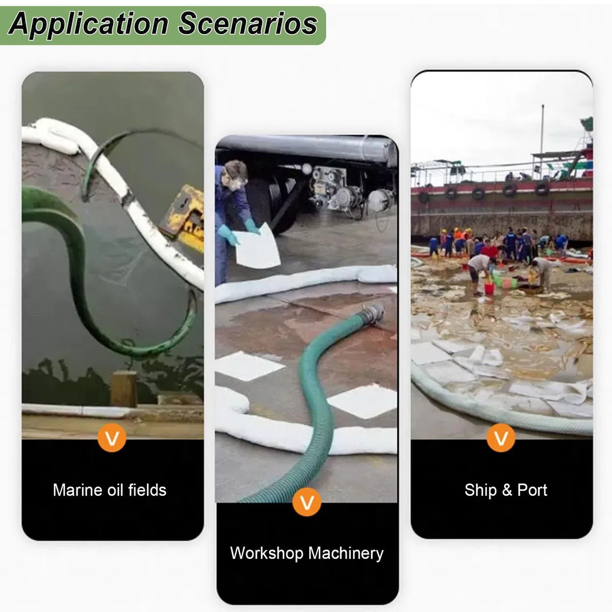 Braccio assorbente dell'olio - Barriera industriale di controllo delle fuoriuscite, contenimento assorbente per fuoriuscite di petrolio, prodotto ecologico per impieghi gravosi