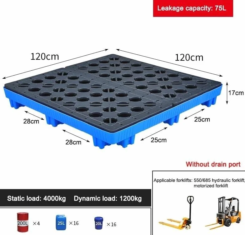 Pallet per fusti di petrolio, pallet industriale ckable per olio/vernice, con piattaforma di trasporto modulare rimovibile, per Ga Sto, 120 x 120 x 17 cm