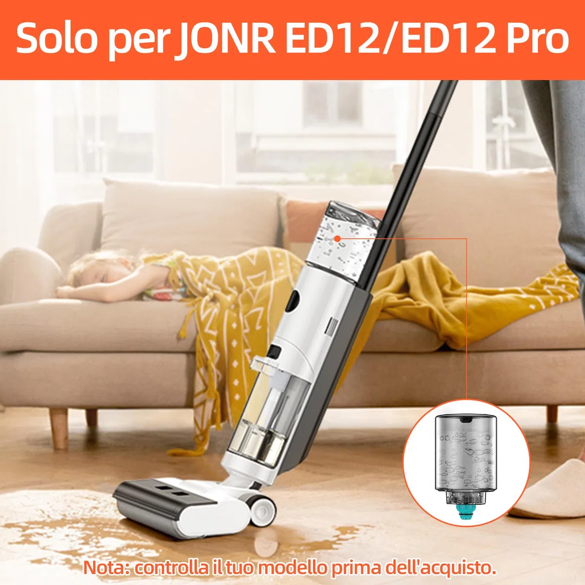 JONR Serbatoio acqua pulita di ricambio per aspirapolvere secco e umido JONR ED12 e mop, 850 ml