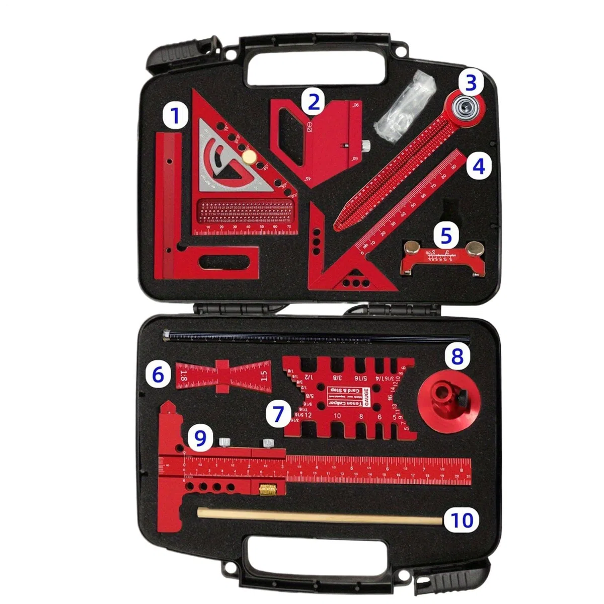 Kit quadrato per incorniciatura, strumenti di misurazione professionali, dispositivi di allineamento dei gradi esatti, assortimento di righelli da falegname in metallo, controllo degli angoli