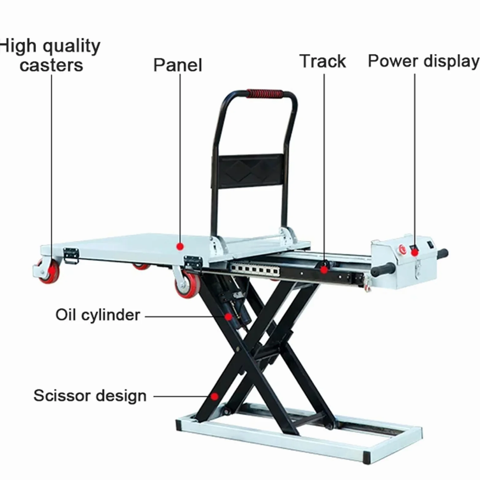Carrello idraulico a forbice, capacità 300 kg, altezza di sollevamento 98 cm, piattaforma elevatrice a 4 ruote per una facile movimentazione dei materiali e trasporto