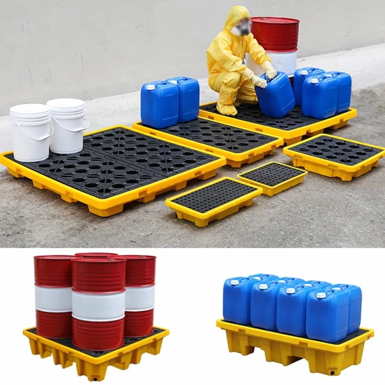 Pallet industriale di contenimento delle fuoriuscite per fusti di petrolio, vassoio giallo resistente, 130 x 68 x 17,5 cm, efficiente stoccaggio di liquidi e controllo delle fuoriuscite, 1 pezzo