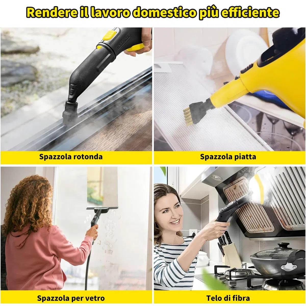 9 Pezzi Accessori per Pulitore a Vapore Compatibile con Karcher SC1 SC2 SC3 SC4 SC5, Spazzola di Pulizia, Ugello, Raschietto Per Finestre, Panno per la Pulizia