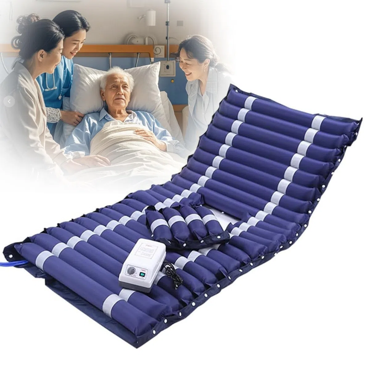 Materasso Antidecubito con Pressione, Materasso Ad Aria per Anziani,22 Celle Rimovibili Singolarmente, Pompa Ultra Silenziosa, Portata 135 kg, Impermeabile e Leggero