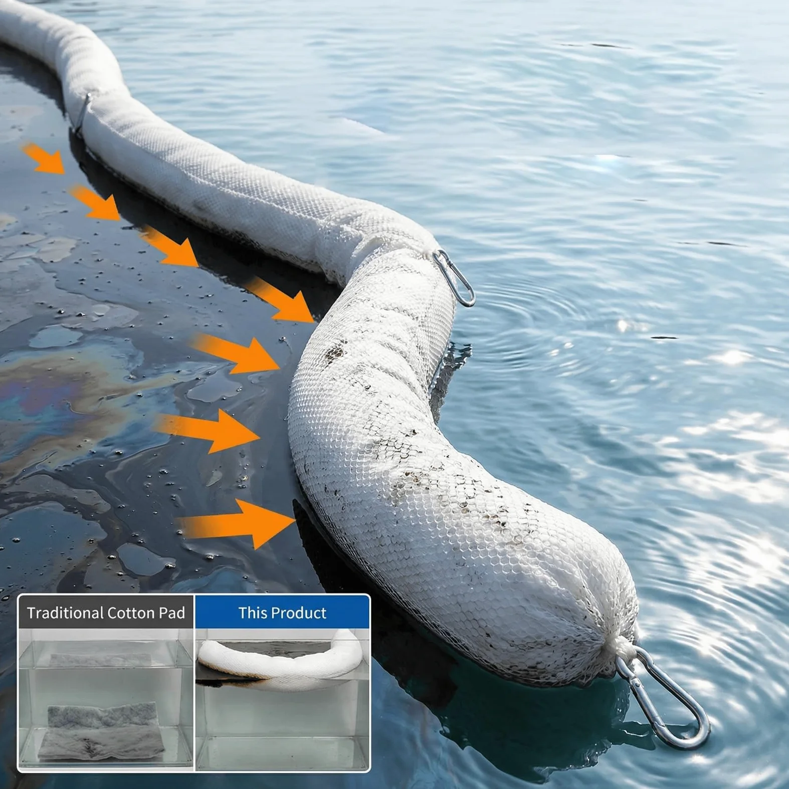 Boom di contenimento della fuoriuscita dell'olio 3 Pz, calze assorbenti industriali per superficie dell'acqua, boom di polipropilene idrofobico per banchine e stagni, controllo delle perdite di alta c