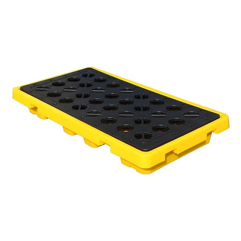Pallet industriale di contenimento delle fuoriuscite per fusti di petrolio, vassoio giallo resistente, 130 x 68 x 17,5 cm, efficiente stoccaggio di liquidi e controllo delle fuoriuscite, 1 pezzo