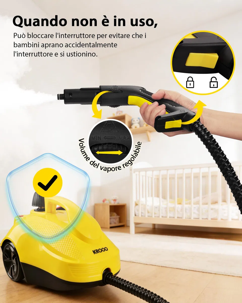 Pulitore a vapore da 1500 W con 24 accessori con cavo da 5 m, scopa a vapore senza sostanze chimiche per piastrelle e fughe, piano cottura, cappa, divano, tappezzeria auto e finestre
