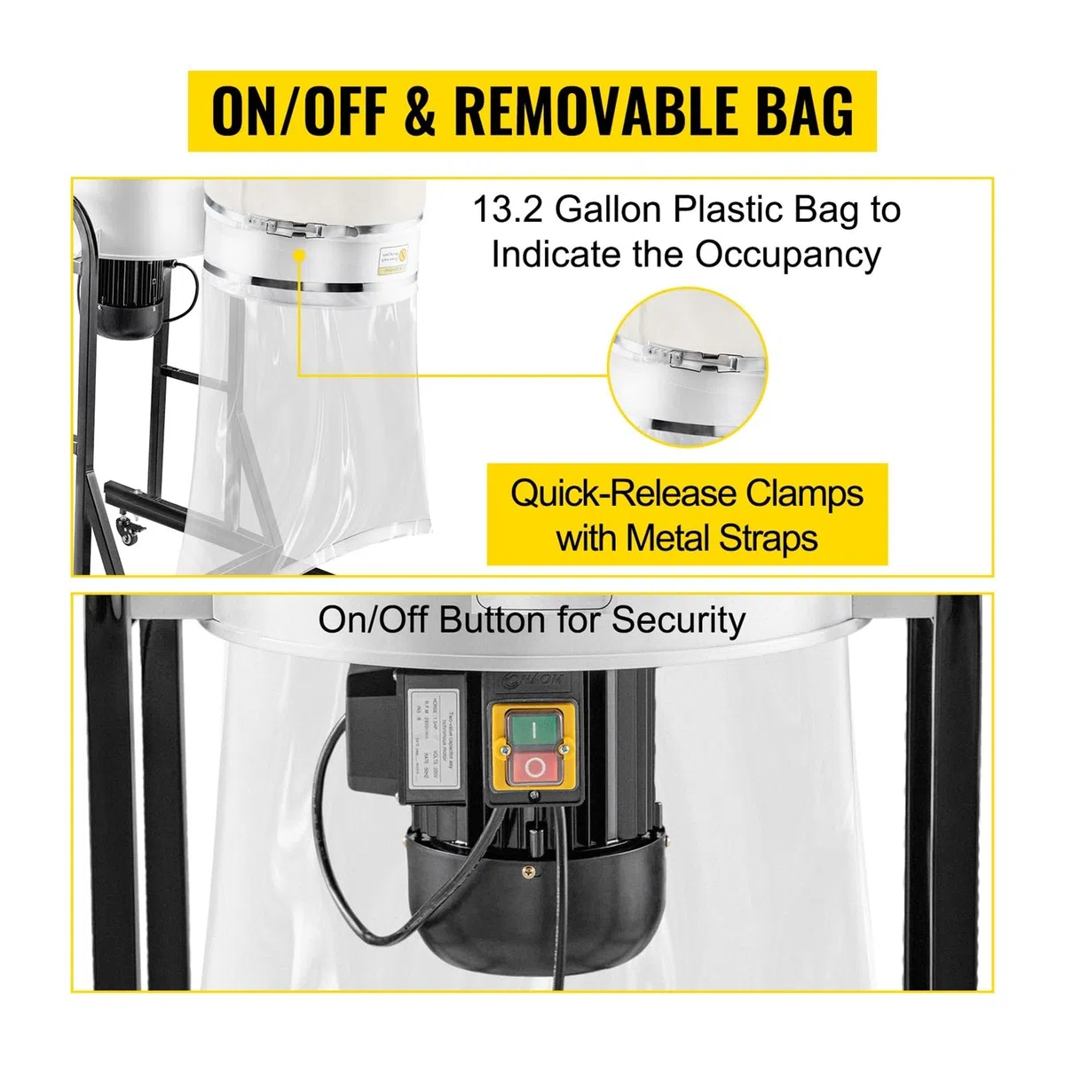 1.5HP Base Mobile Industriale Lavorazione Del Legno Pulitore Multifunzione Ciclone Collettore di Polveri 13Gal Impianto di Rimozione Della Polvere