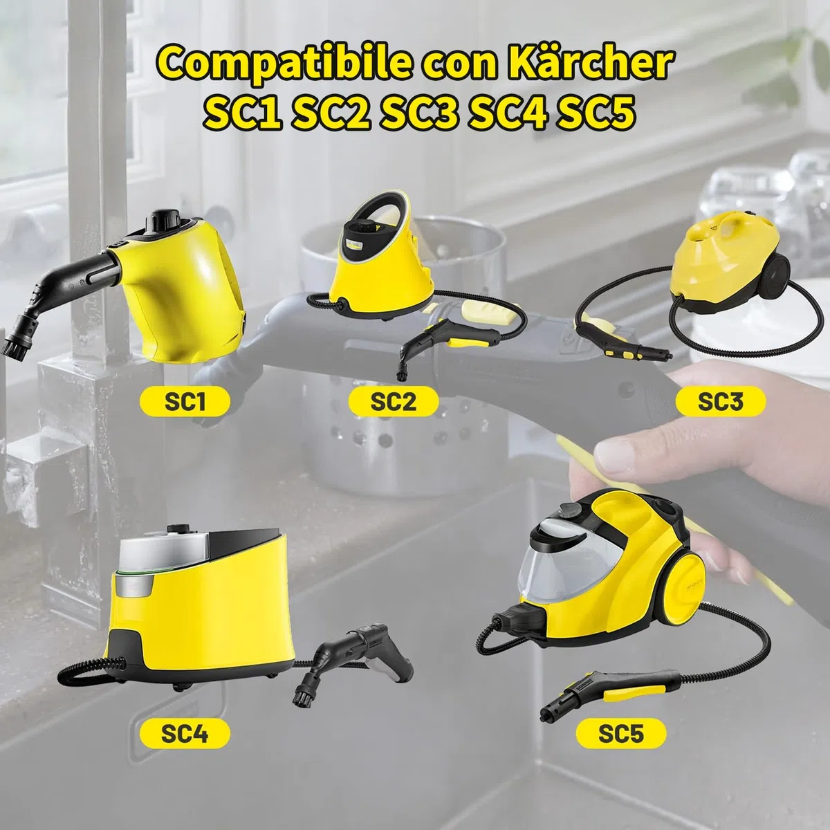 9 Pezzi Accessori per Pulitore a Vapore Compatibile con Karcher SC1 SC2 SC3 SC4 SC5, Spazzola di Pulizia, Ugello, Raschietto Per Finestre, Panno per la Pulizia