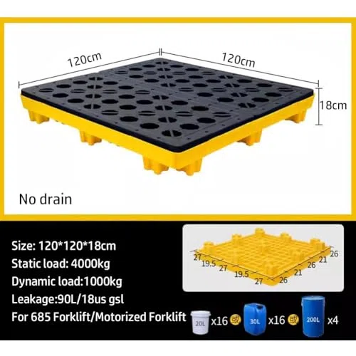 Heavy Du - Pallet di contenimento per fusti di olio, piattaforma a prova di perdite, per prevenire le fuoriuscite, dimensioni: 127 x 67 x 17 cm, grado industriale, resina chimica