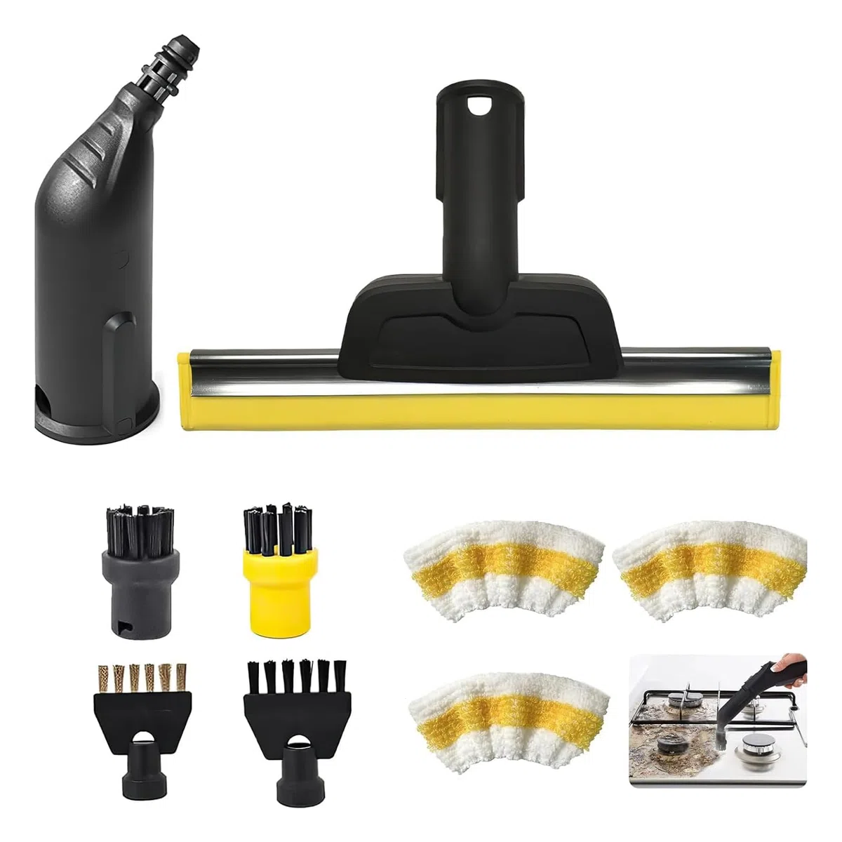 9 Pezzi Accessori per Pulitore a Vapore Compatibile con Karcher SC1 SC2 SC3 SC4 SC5, Spazzola di Pulizia, Ugello, Raschietto Per Finestre, Panno per la Pulizia