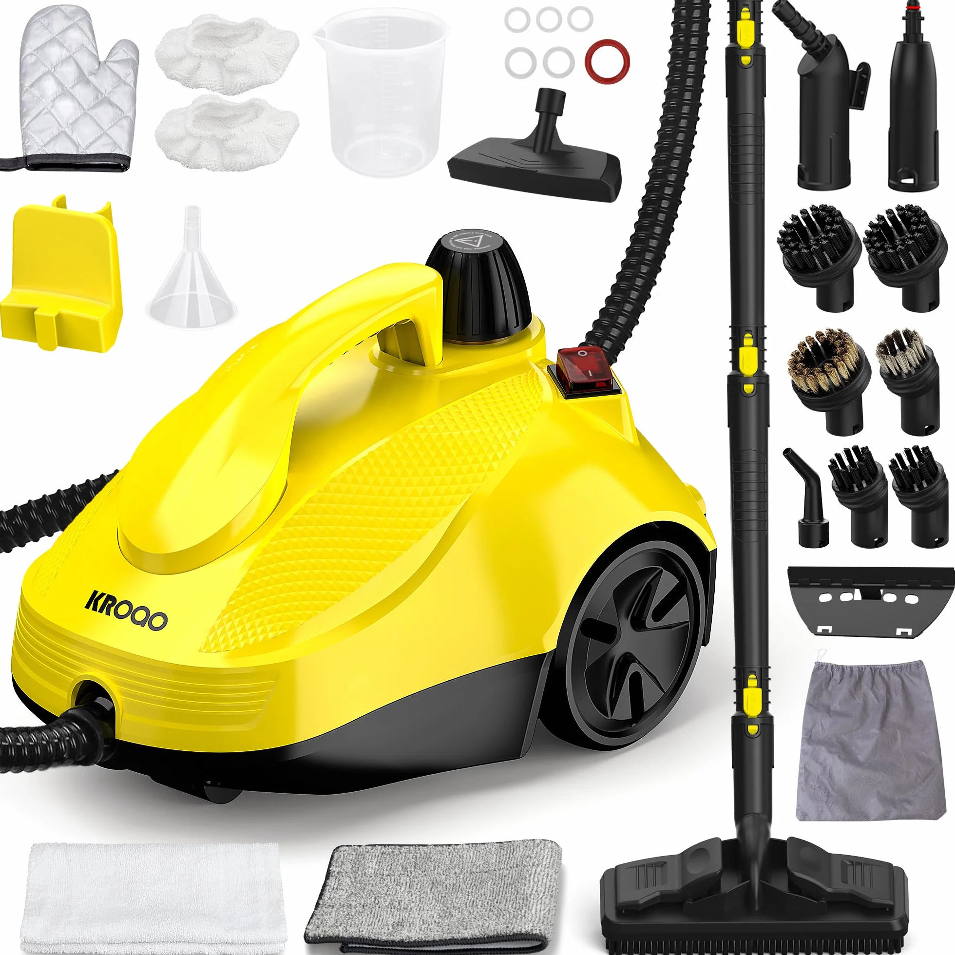 Pulitore a vapore da 1500 W con 24 accessori con cavo da 5 m, scopa a vapore senza sostanze chimiche per piastrelle e fughe, piano cottura, cappa, divano, tappezzeria auto e finestre