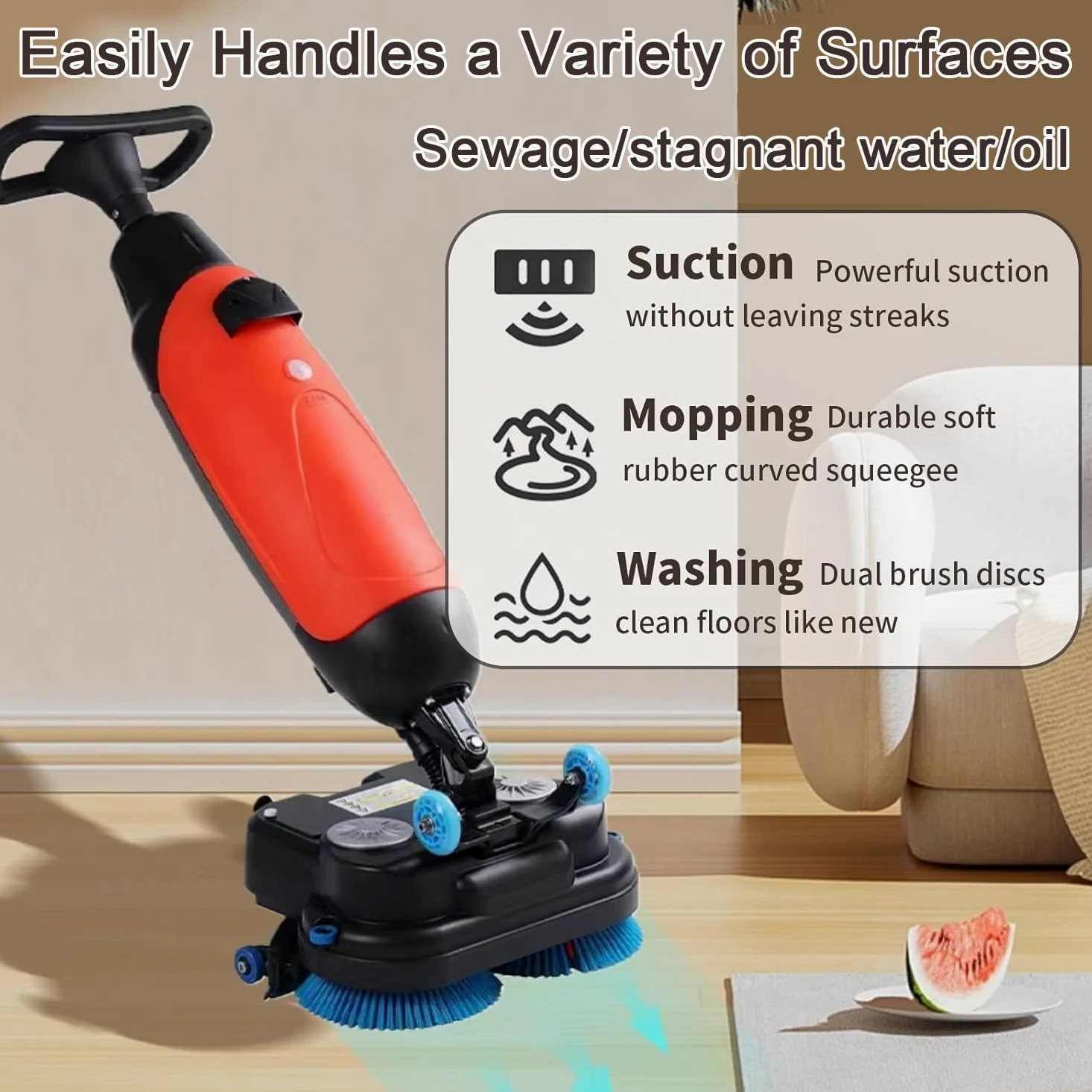 Lavapavimenti commerciale portatile, 240 giri/min, larghezza di pulizia 42,9 cm, doppi serbatoi 4,5 L+7,5 L, per pavimenti in legno, piastrelle, terrazzo, marmo, pavimenti in cemento