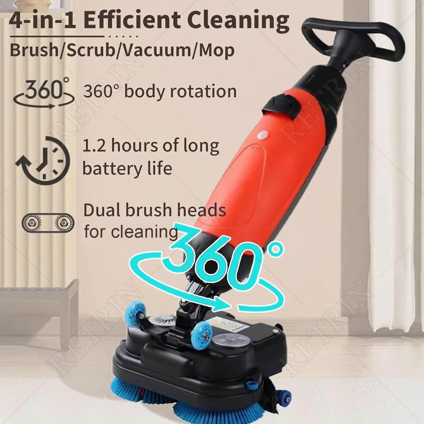 Lavapavimenti commerciale portatile, 240 giri/min, larghezza di pulizia 42,9 cm, doppi serbatoi 4,5 L+7,5 L, per pavimenti in legno, piastrelle, terrazzo, marmo, pavimenti in cemento