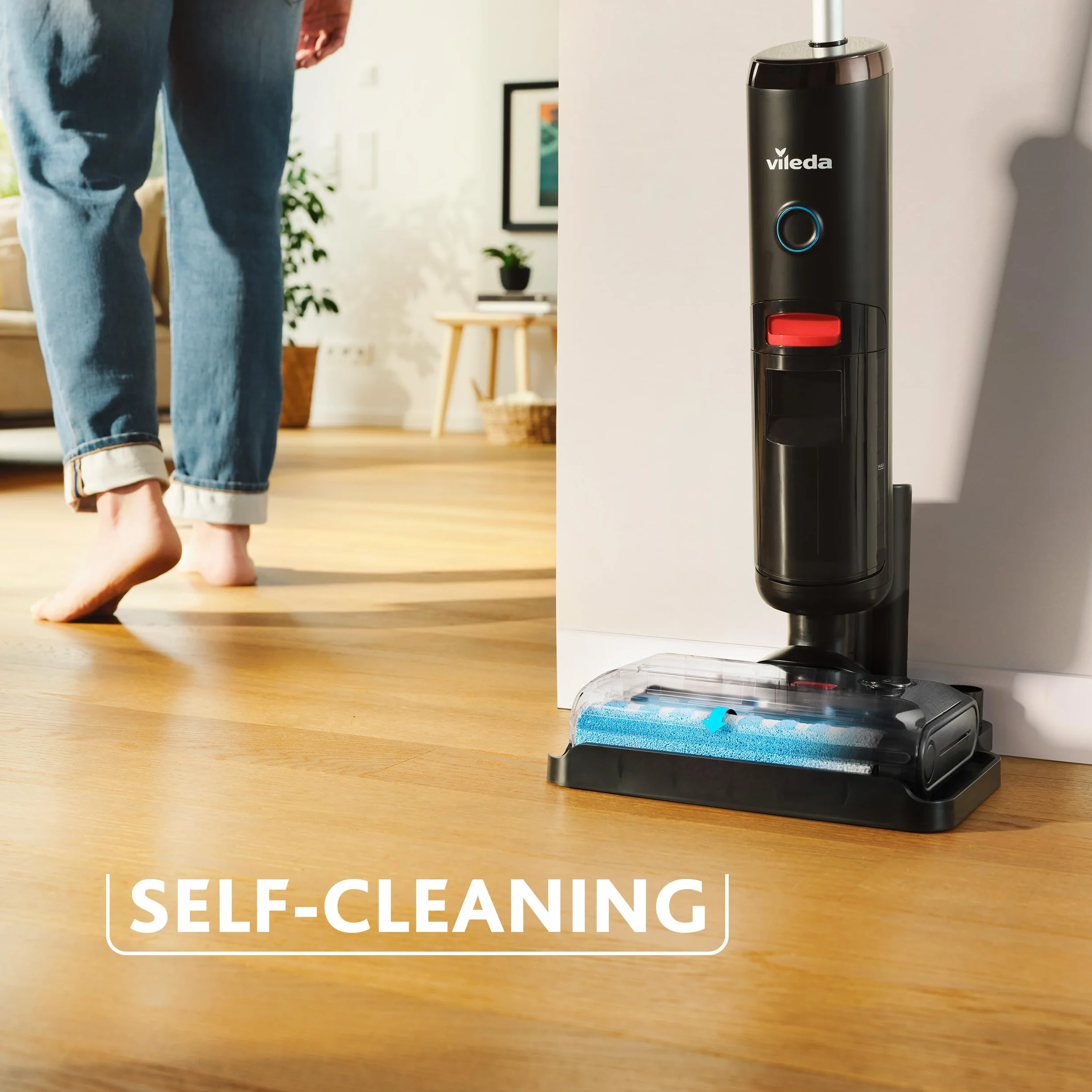 Vileda PureClean S5 - Aspirapolvere a secco con accessori (2 rotelle, 2 filtri), senza fili a batteria con doppio serbatoio e separazione dell'acqua al 100%, leggero, per tutti i pavimenti, 180 m² con