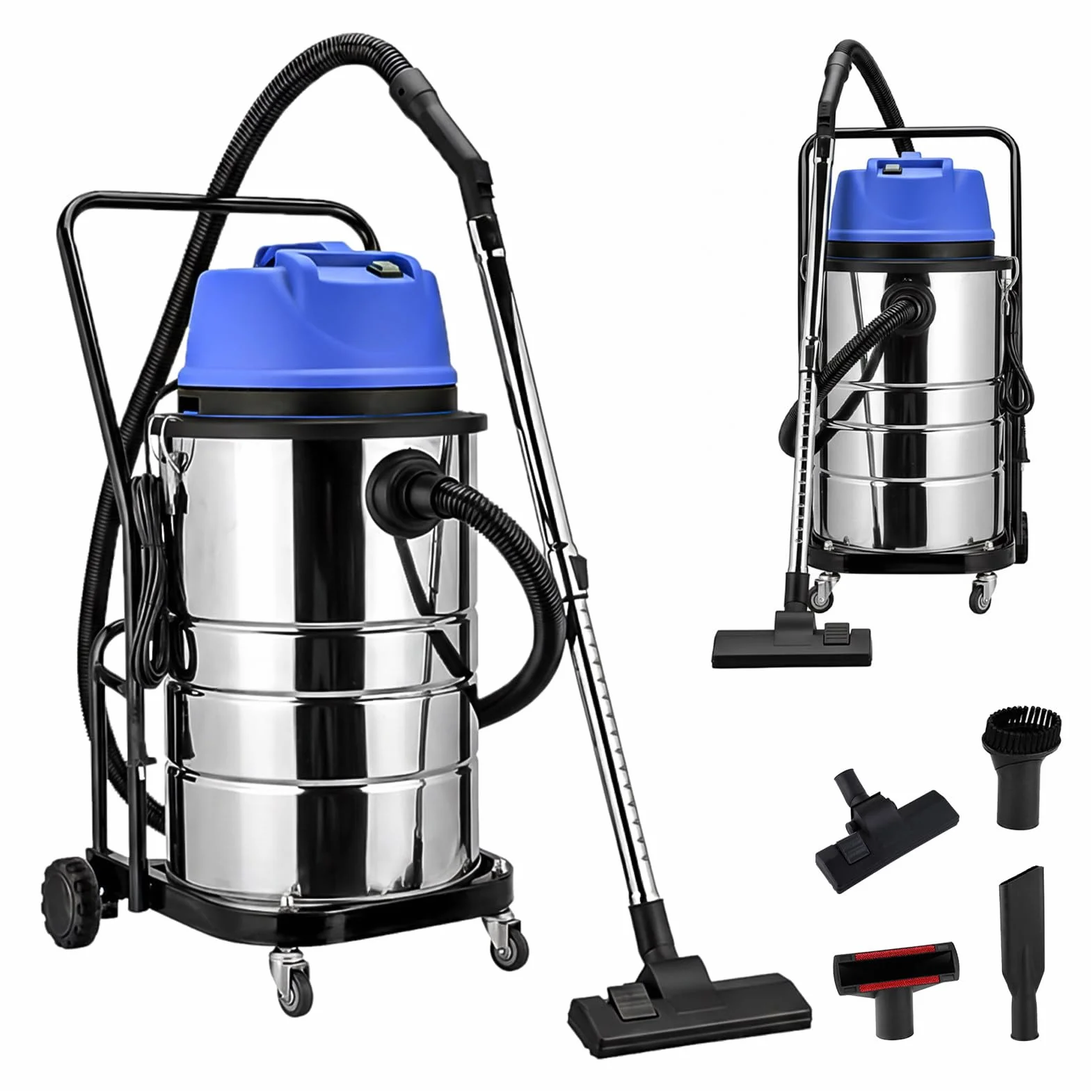 Aspirapolvere per Solidi E Liquidi da 60 Litri, 1400 W, Potente Aspirapolvere da Officina per Solidi E Liquidi con Filtro, Sacchetto, in Acciaio Inossidabile, Silenzioso