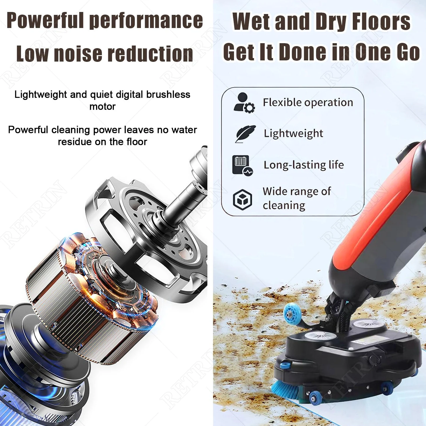 Lavapavimenti commerciale portatile, 240 giri/min, larghezza di pulizia 42,9 cm, doppi serbatoi 4,5 L+7,5 L, per pavimenti in legno, piastrelle, terrazzo, marmo, pavimenti in cemento