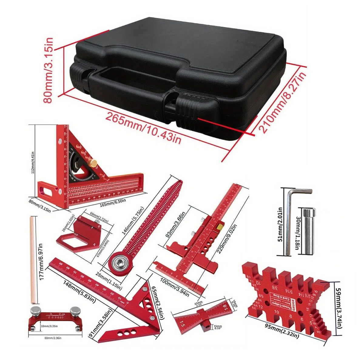 Kit quadrato per incorniciatura, strumenti di misurazione professionali, dispositivi di allineamento dei gradi esatti, assortimento di righelli da falegname in metallo, controllo degli angoli