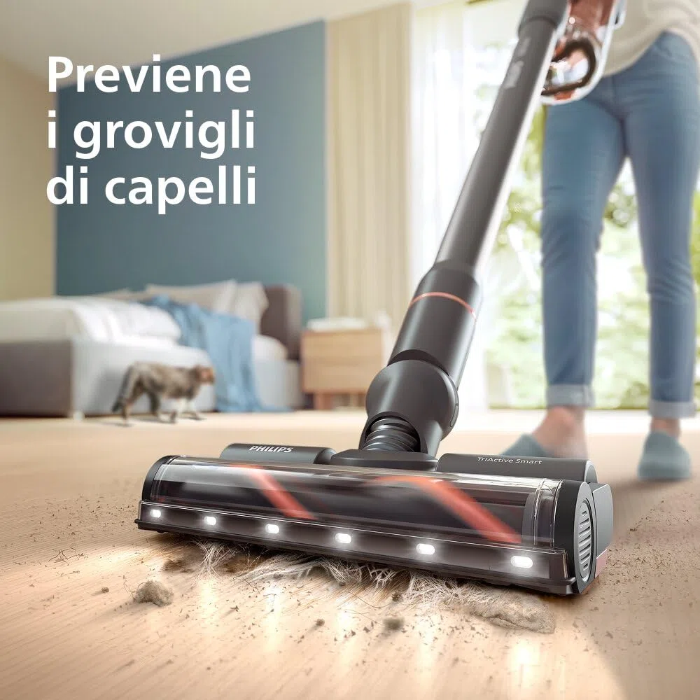 Aspirapolvere senza fili Philips Serie 7000 Pet: 80 min autonomia, elevata potenza aspirazione, rileva tipo pavimento, anti-groviglio capelli, LED, contenitore facile da svuotare ( XC7065/01)