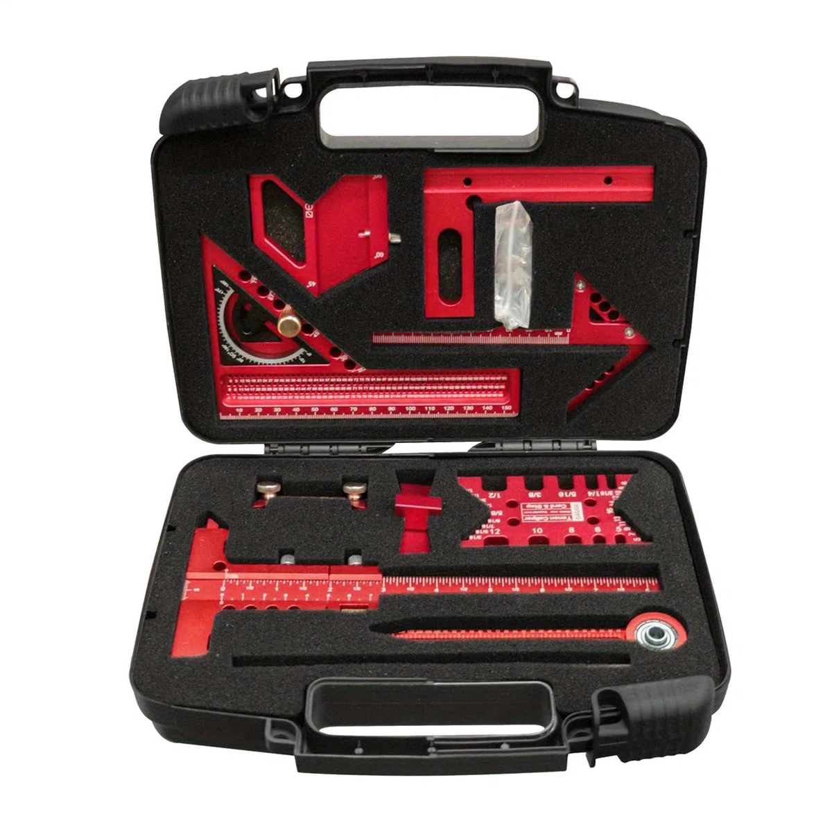 Kit quadrato per incorniciatura, strumenti di misurazione professionali, dispositivi di allineamento dei gradi esatti, assortimento di righelli da falegname in metallo, controllo degli angoli
