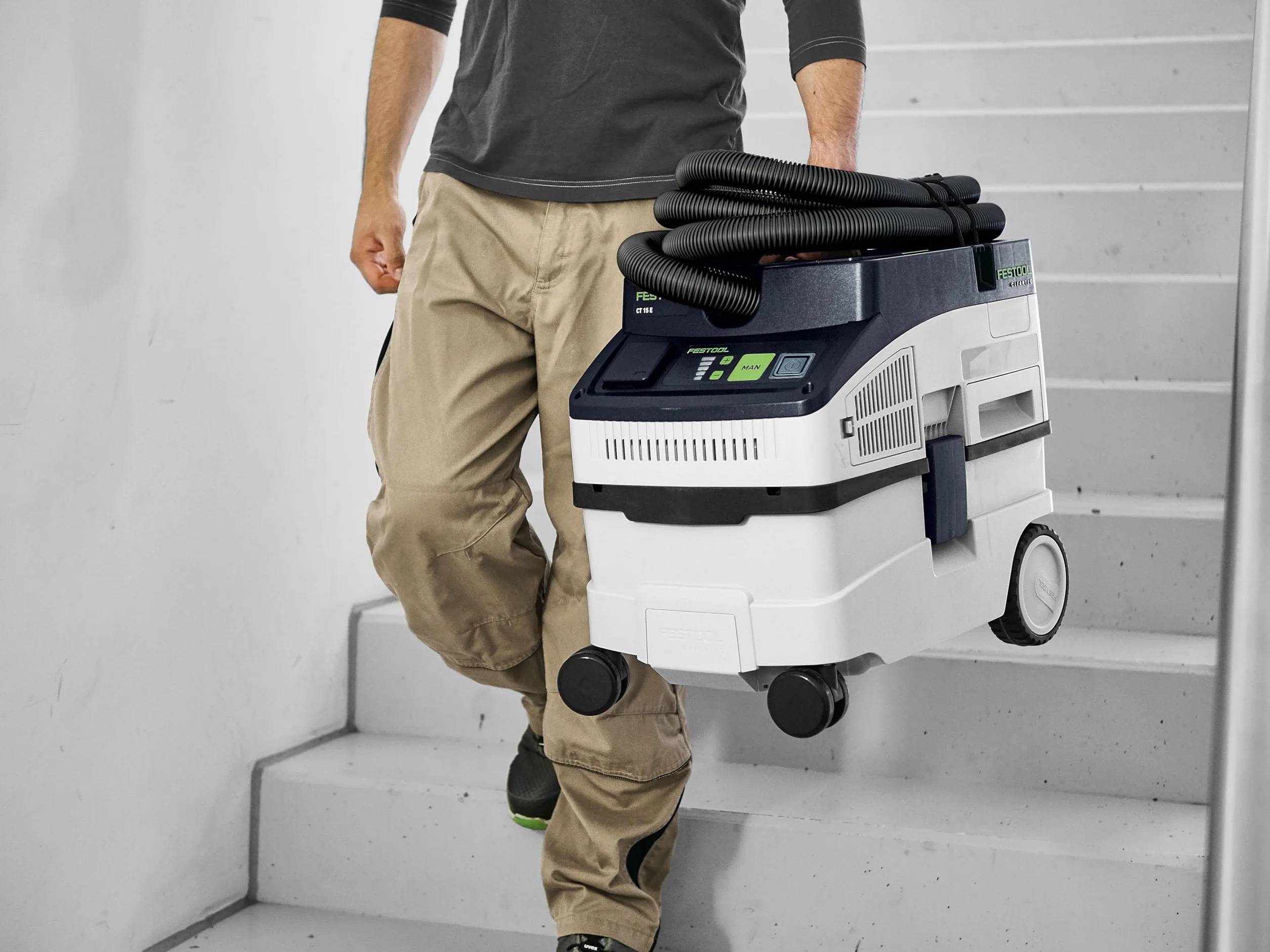 Festool Cleantec CT 15 E - Aspirapolvere a umido e secco, contenitore da 15 l, compatto e mobile, con accessori, funzione antistatica, ideale per officina, cantiere e auto