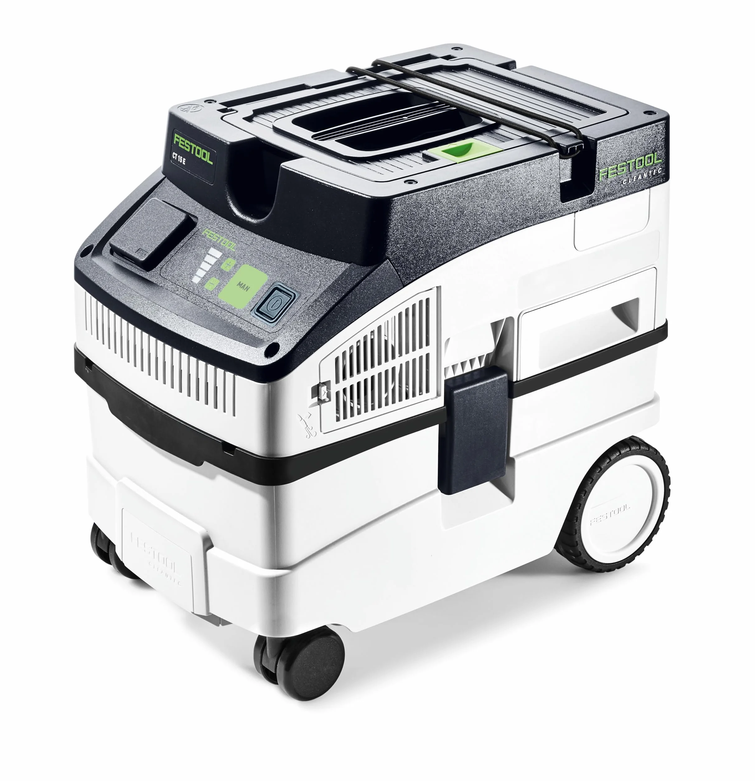 Festool Cleantec CT 15 E - Aspirapolvere a umido e secco, contenitore da 15 l, compatto e mobile, con accessori, funzione antistatica, ideale per officina, cantiere e auto