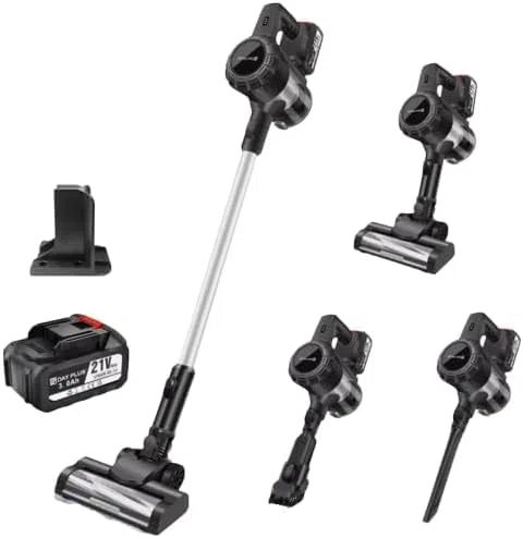 Potente aspirapolvere a Batteria 150KPa con 75Min Runtime.Motore Senza Spazzola 3600W, filtrazione HEPA e luci a LED per i Capelli degli Animali Domestici.Pulitore Leggero Senza Sacco per Pavimenti e
