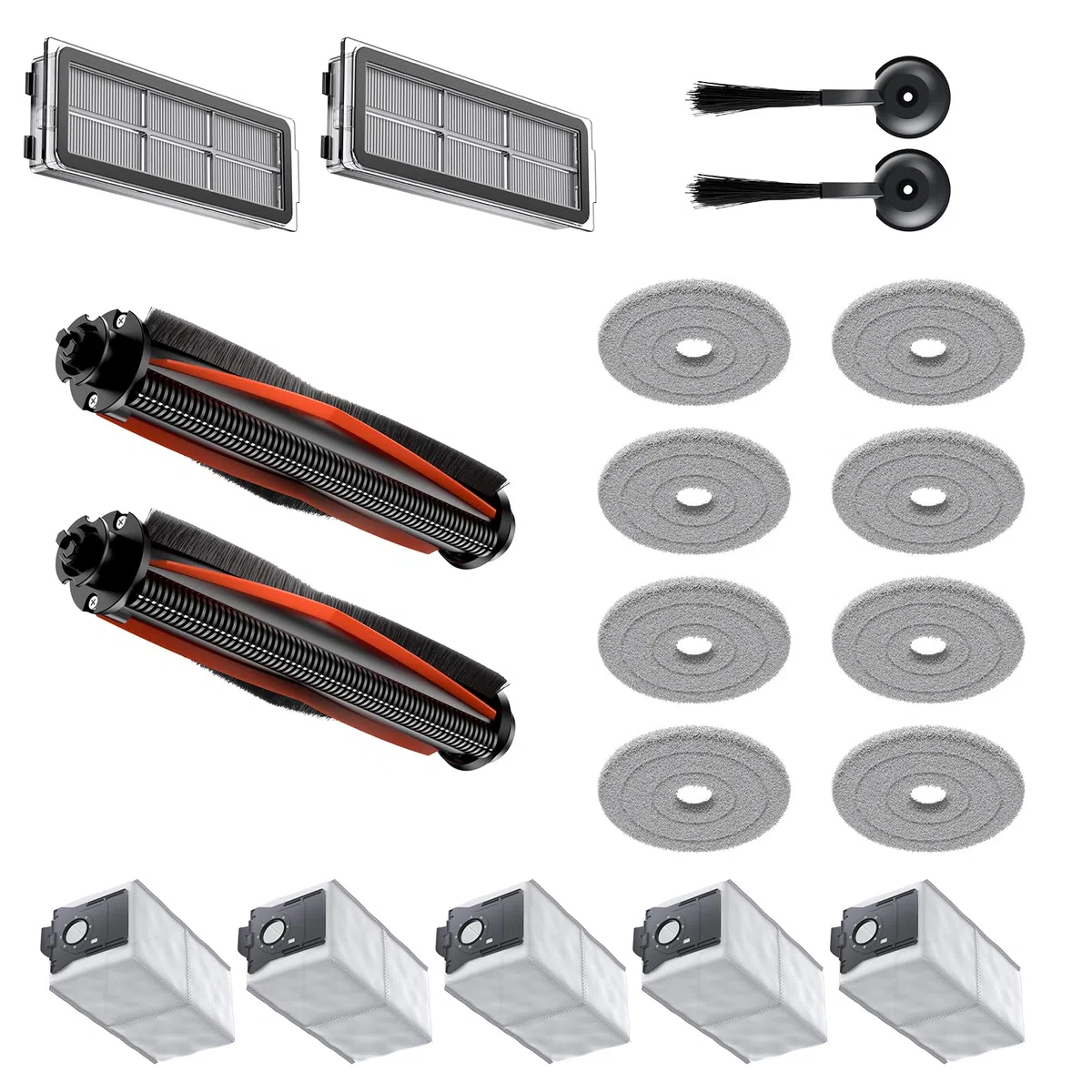 Set di ricambi JONR X1 Max, 2 spazzole laterali anti-infeltrimento + 2 spazzole rotanti anti-infeltrimento + 8 panni per la pulizia + 5 sacchetti per la polvere + 2 filtri, compatibile con robot