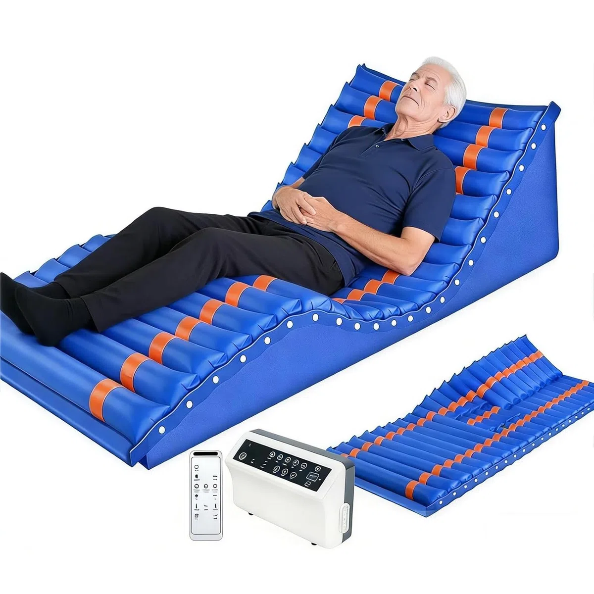 Materasso antidecubito, 200 * 90 cm, Cuscino Gonfiabile antidecubito con Pompa a Pressione silenziosa, Sollevamento Schienale a 45° e Sollevamento Gambe a 30°, Rotazione a Destra e a Sinistra