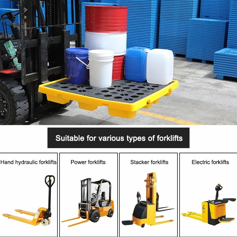 Pallet industriale di contenimento delle fuoriuscite per fusti di petrolio, vassoio giallo resistente, 130 x 68 x 17,5 cm, efficiente stoccaggio di liquidi e controllo delle fuoriuscite, 1 pezzo