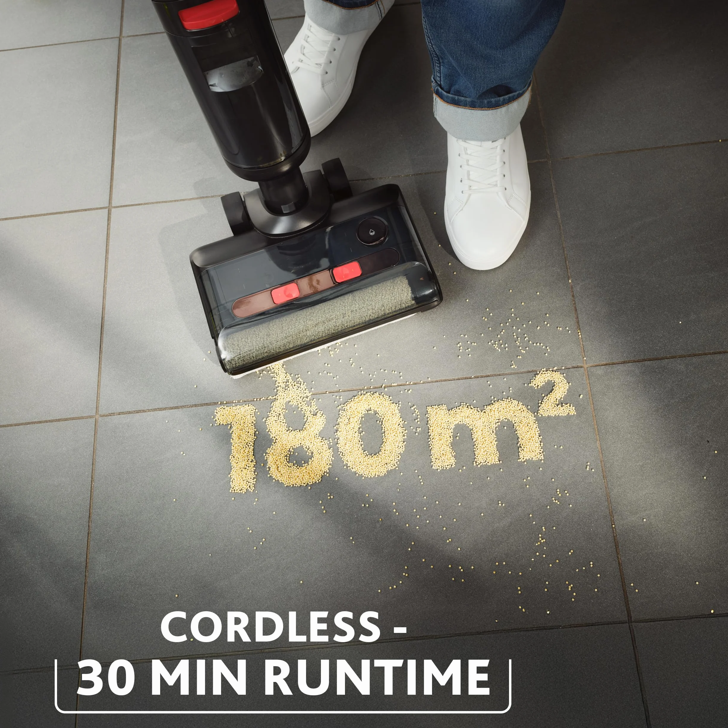 Vileda PureClean S5 - Aspirapolvere a secco con accessori (2 rotelle, 2 filtri), senza fili a batteria con doppio serbatoio e separazione dell'acqua al 100%, leggero, per tutti i pavimenti, 180 m² con