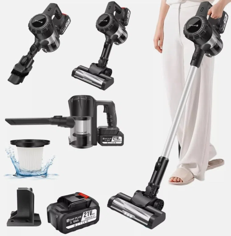 Potente aspirapolvere a Batteria 150KPa con 75Min Runtime.Motore Senza Spazzola 3600W, filtrazione HEPA e luci a LED per i Capelli degli Animali Domestici.Pulitore Leggero Senza Sacco per Pavimenti e