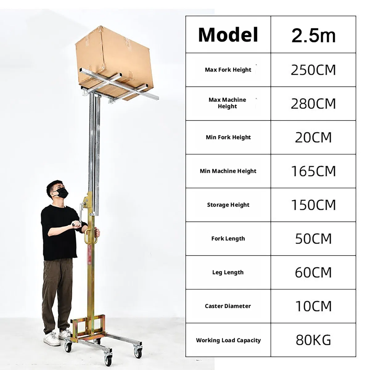 Impilatore manuale pesante del pallet con le forcelle regolabili, sollevatore mobile del gabinetto per il magazzino, fabbrica, costruzione