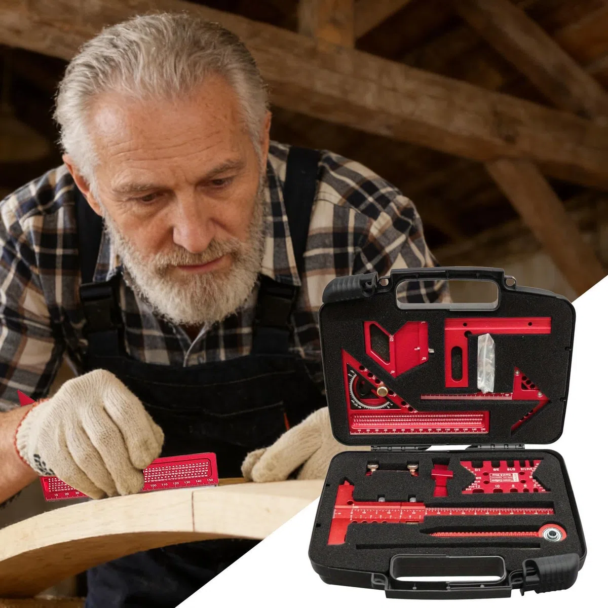 Kit quadrato per incorniciatura, strumenti di misurazione professionali, dispositivi di allineamento dei gradi esatti, assortimento di righelli da falegname in metallo, controllo degli angoli