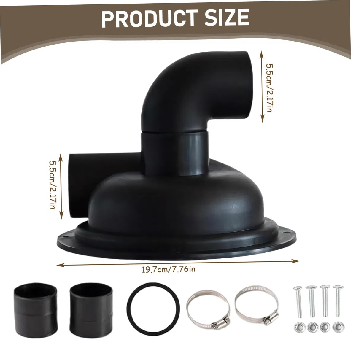 Coperchio di ciclone della polvere con gomito, coperchio del separatore nero 197mm, tappo del separatore ciclone PP pre-perforato per il sistema a vuoto, accessori per collezionisti di polvere