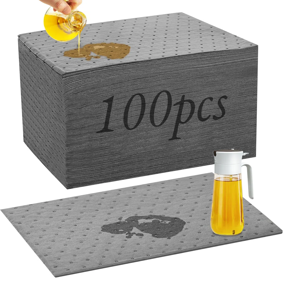 100 Tamponi Assorbenti Olio Universali, Tamponi Assorbenti Per Fuoriuscite 25 * 33 cm, Tappetini Assorbenti per Olio Versato e Liquidi a Base d'acqua, per Cucina, Garage, Seminterrato, Barche