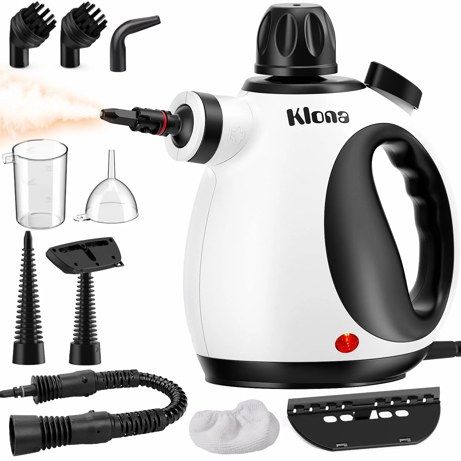 KLONA Pulitore a vapore a mano, pulitore a vapore per casa, pulitore a vapore multiuso con 10 accessori per tappeti, tende, divani, cucina, bagno e molto altro ancora.